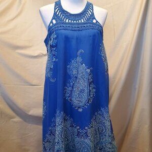 Xhilaration China Blue Boho Paisley Print Midi Sundress w/Neckline Detail SZ LG